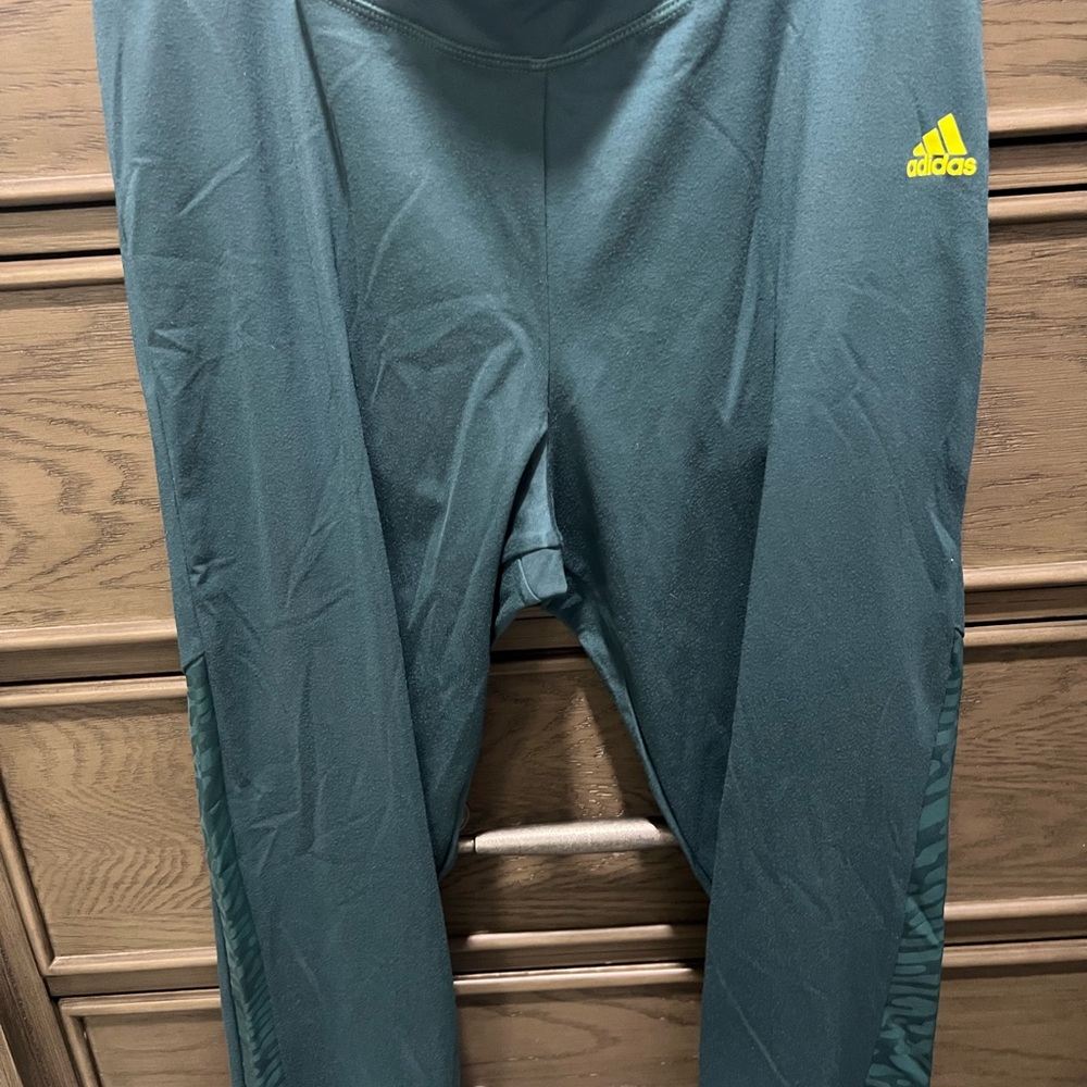 Adidas Teal cropped Leggings with Yellow Accent